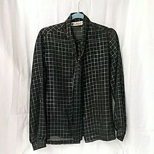 Lanvin Black and Silver Sheer Checkered Shirt